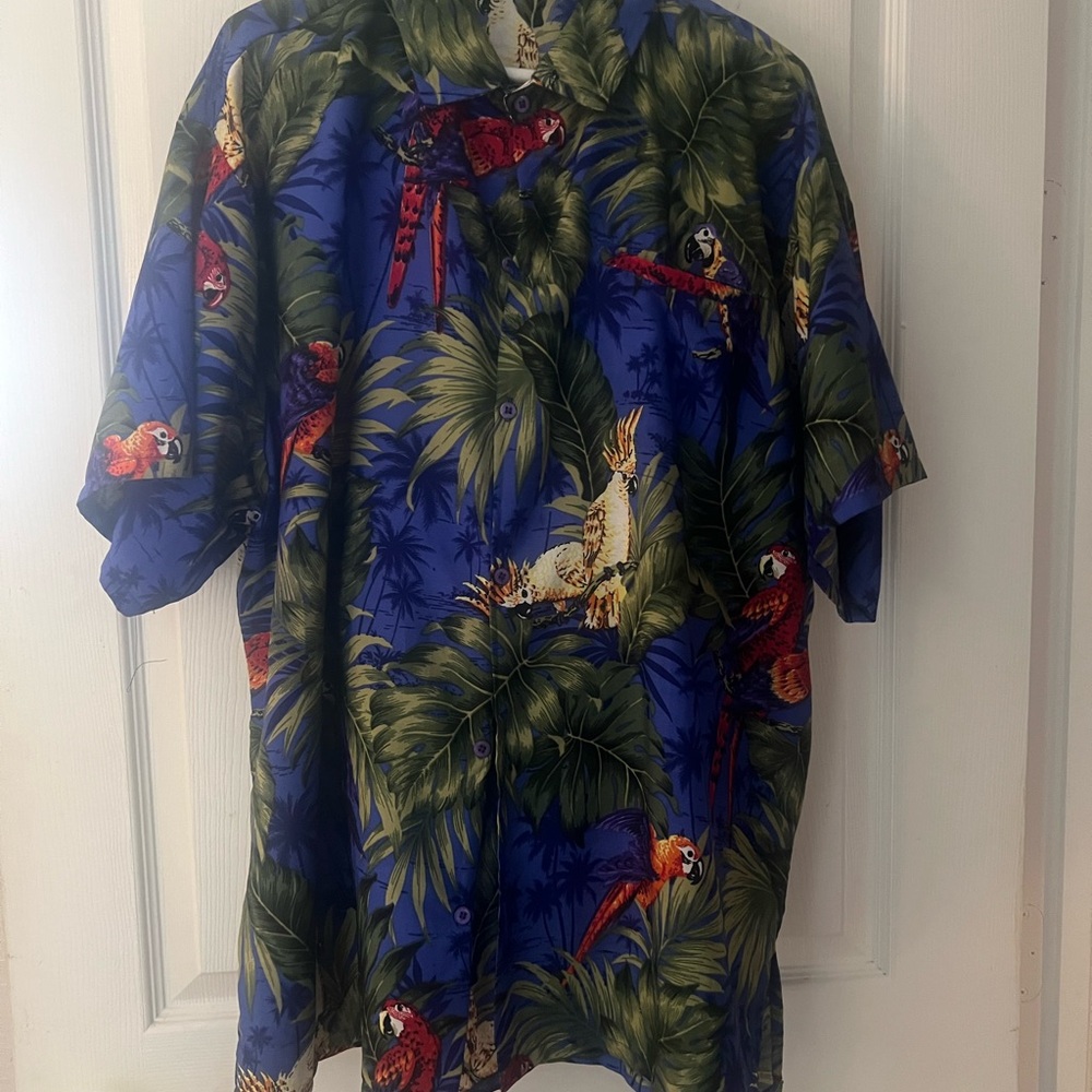 Tropical Parrot Hawaiian Shirt – Blue Palm Print – Men’s Size (Unbranded) – XL